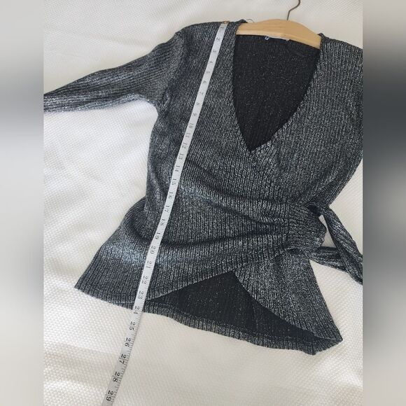 Zara true wrap metallic long sleeve ribbed knit cardigan style blouse - Picture 11 of 16